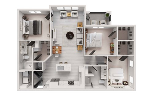 Floor plan for 3 beds, 2 baths, 1302 sqft